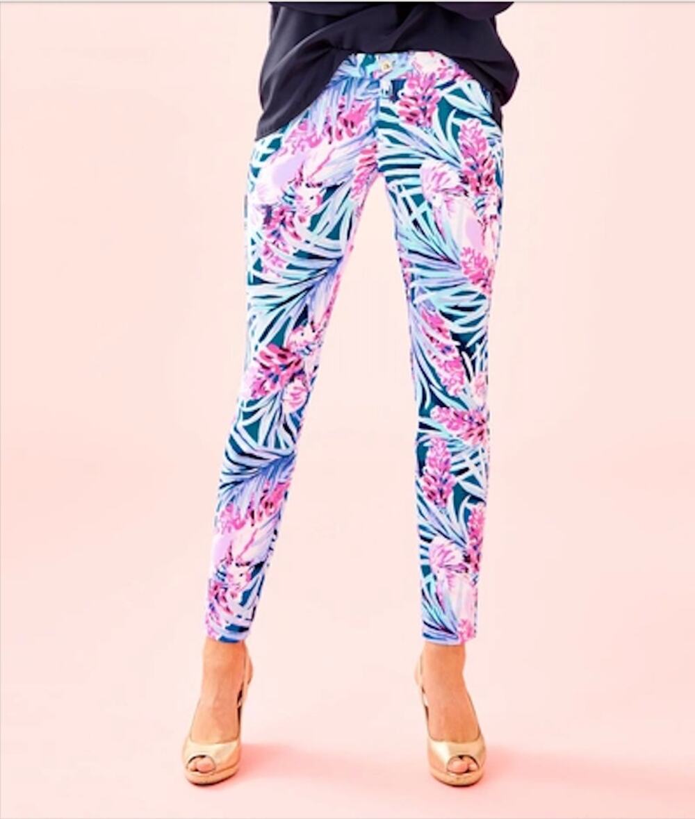 Lilly Pulitzer Kelly Knit Skinny Ankle Pant Mr Peacock Blue Tweethearts Size 14